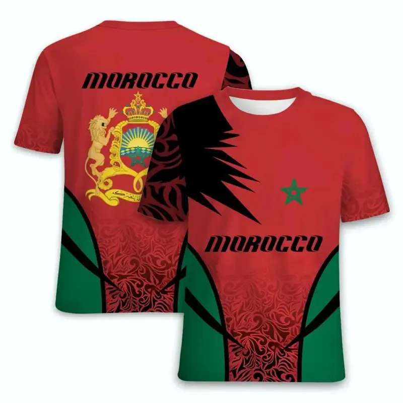 Summer Short Sleeved Men's T-shirt With Moroccan Flag Emblem 3D Printed T-shirt Loose Breathable Sportswear Top Cool Man Tops