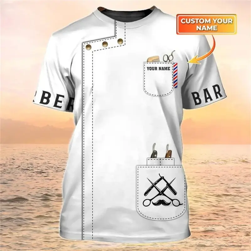 Custom Name 3D Print Barber Graphic Men T Shirt Workwear Tees Barber Loose Casual O-neck Short Sleeve Top Unisex Casual Tees