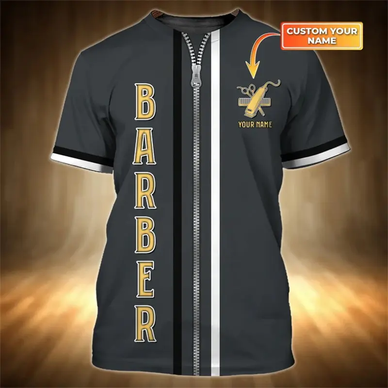 Custom Name 3D Print Barber Graphic Men T Shirt Workwear Tees Barber Loose Casual O-neck Short Sleeve Top Unisex Casual Tees
