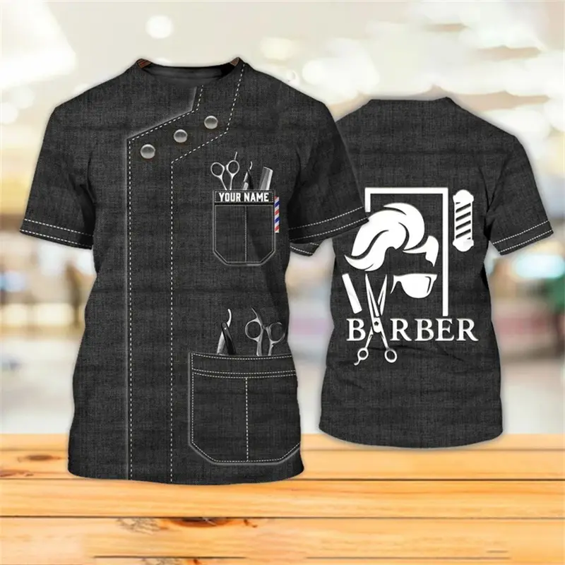 Custom Name 3D Print Barber Graphic Men T Shirt Workwear Tees Barber Loose Casual O-neck Short Sleeve Top Unisex Casual Tees