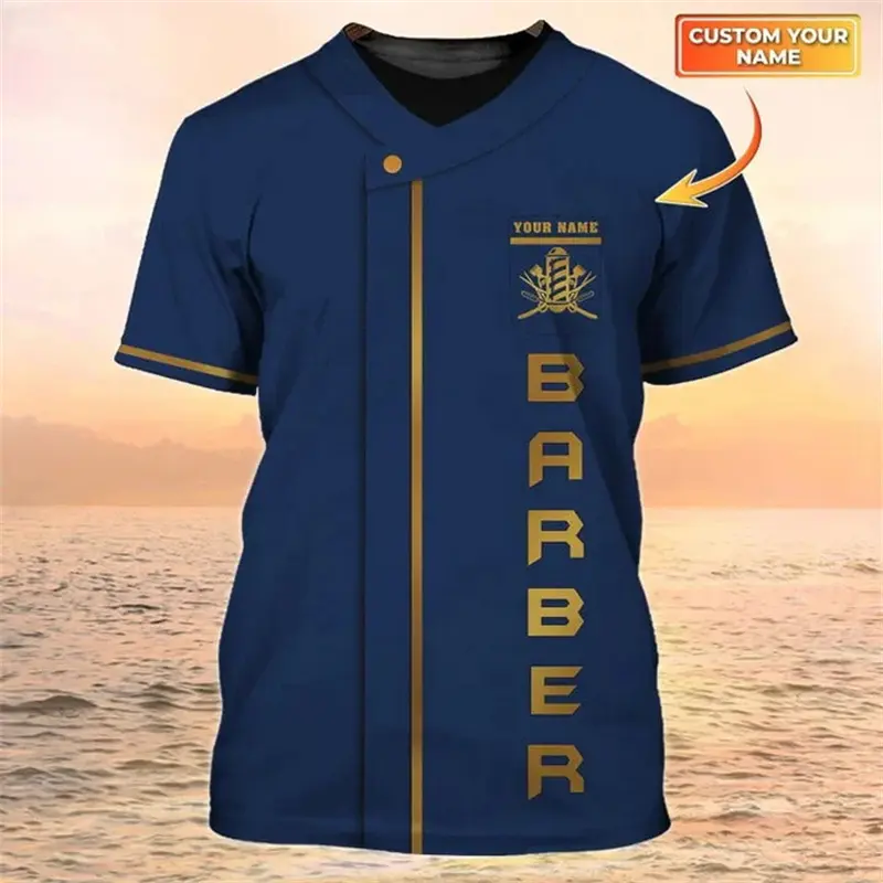 Custom Name 3D Print Barber Graphic Men T Shirt Workwear Tees Barber Loose Casual O-neck Short Sleeve Top Unisex Casual Tees