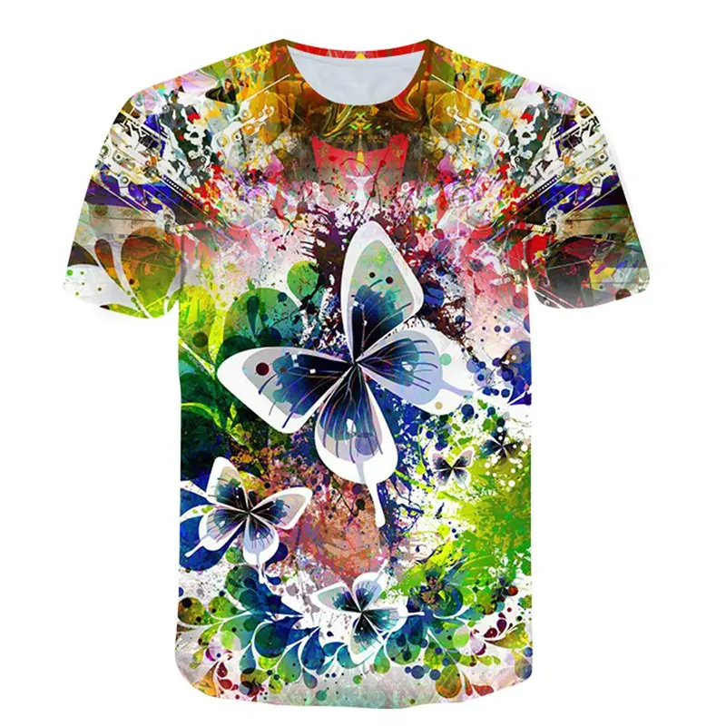Summer New Fashion Flowers Butterflies 3D Graphic T Shirt Man Woman Personality Trend Hip Hop Print T-shirt Short Sleeve Tee Top