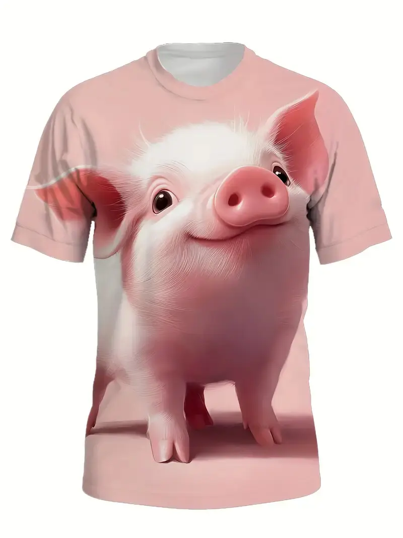 3D Print Men's Funny Flying Pig Graphic T-Shirt Clothes Summer Short Sleeve Cute Pig Casual T Shirts Top Men Novelty Kids Tshirt