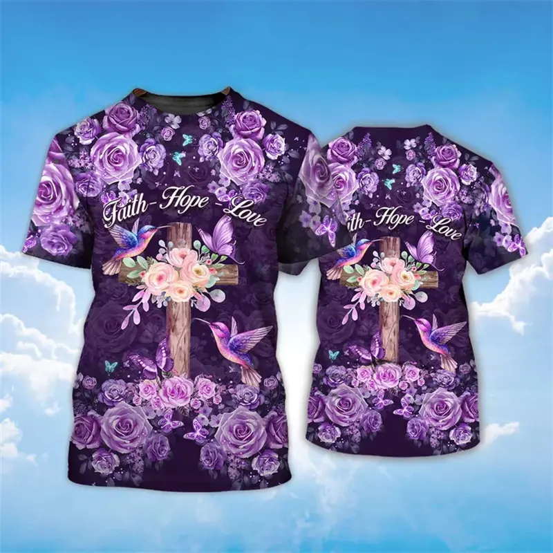 Christ T-shirt 3D Printed Jesus Cross Graphic T-shirt Men's Fashion Crew Neck Short Sleeve Tops Summer Harajuku Casual Kids Top