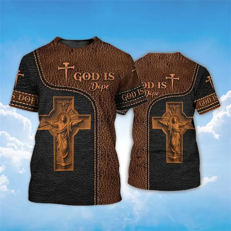 Christ T-shirt 3D Printed Jesus Cross Graphic T-shirt Men's Fashion Crew Neck Short Sleeve Tops Summer Harajuku Casual Kids Top