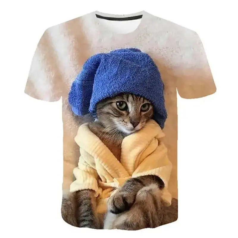 Fashion Cat 3d Printed Men's Summer Clothes Mens Funny T Shirt Cute Animal Graphic Tee Shirt Y2k Kids Women Street Casual Tops