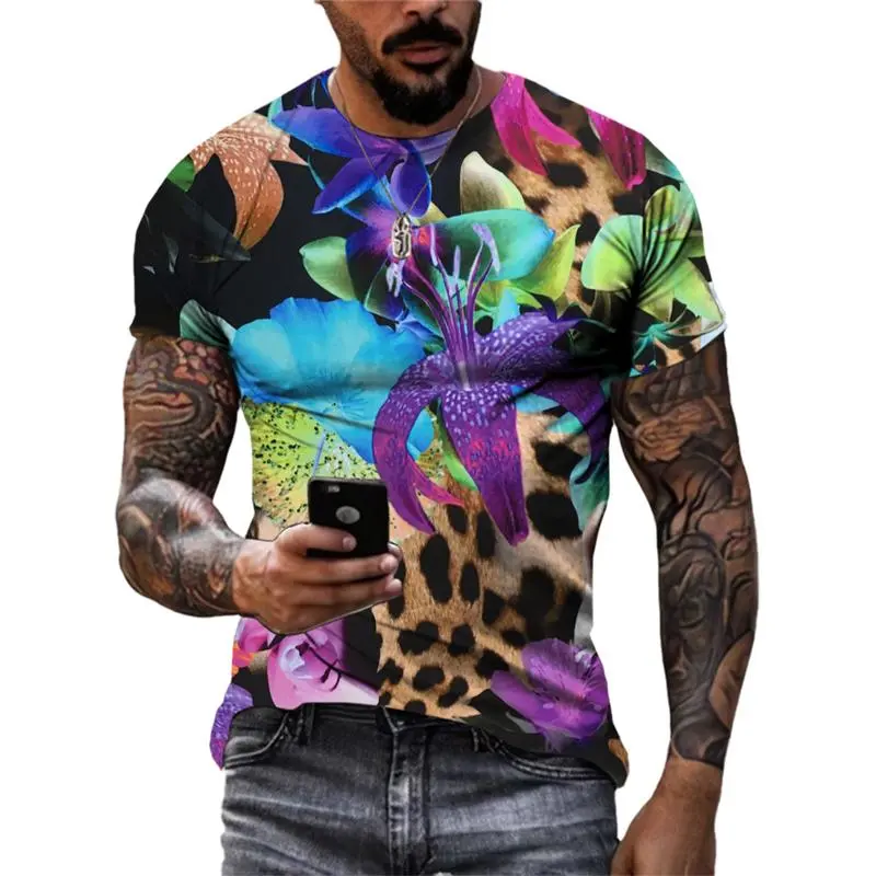 Fashion Beautiful Personality Plant Flowers 3D Print T-shirts Summer Street Style Men Tshirt Round Neck Short Sleeve Tees Tops