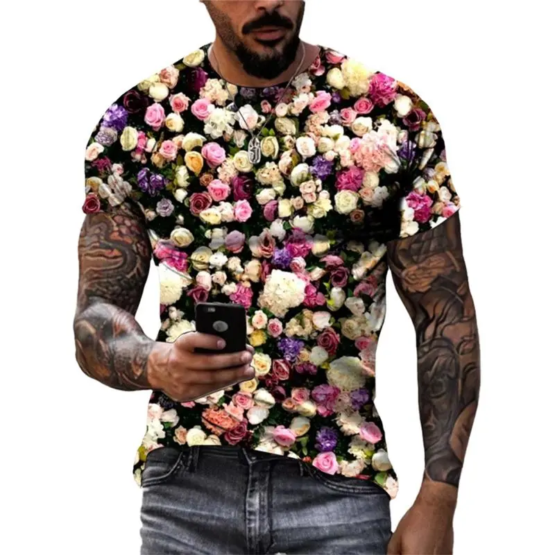 Fashion Beautiful Personality Plant Flowers 3D Print T-shirts Summer Street Style Men Tshirt Round Neck Short Sleeve Tees Tops