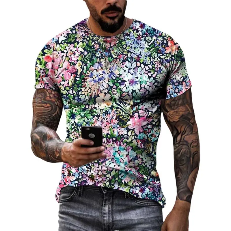 Fashion Beautiful Personality Plant Flowers 3D Print T-shirts Summer Street Style Men Tshirt Round Neck Short Sleeve Tees Tops
