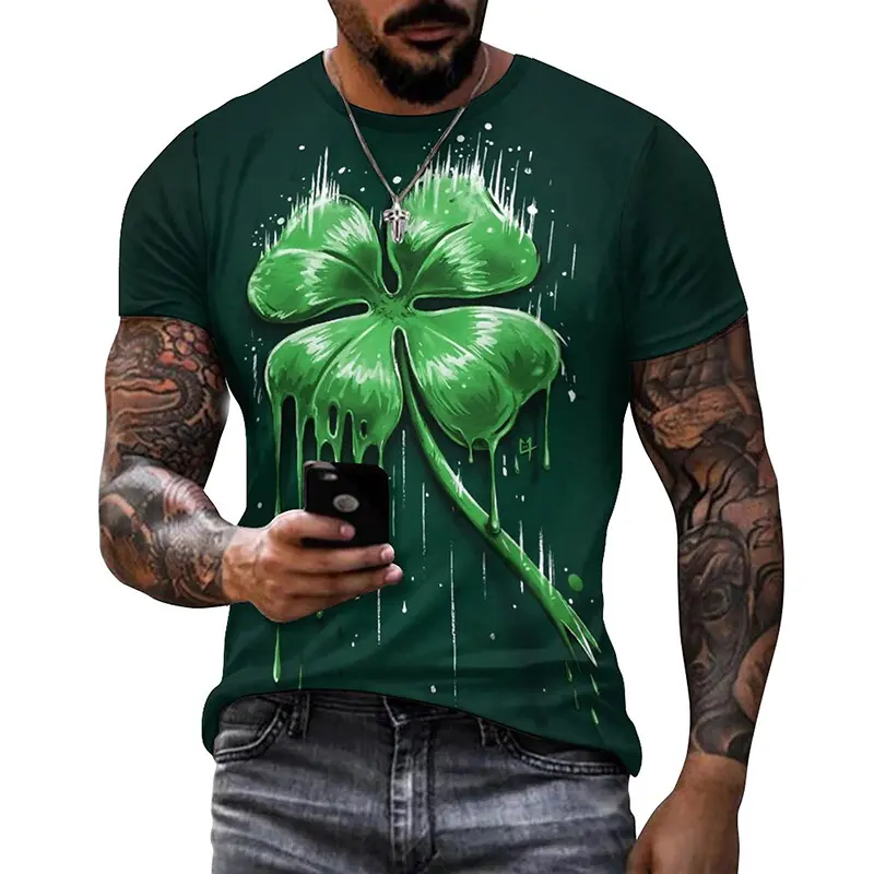 Lucky Grass Clovers 3D Graphic Tee Shirt Funny Pattern Designer  Tshirt Men Summer Fashion Casual Round Neck Short Sleeves Tee