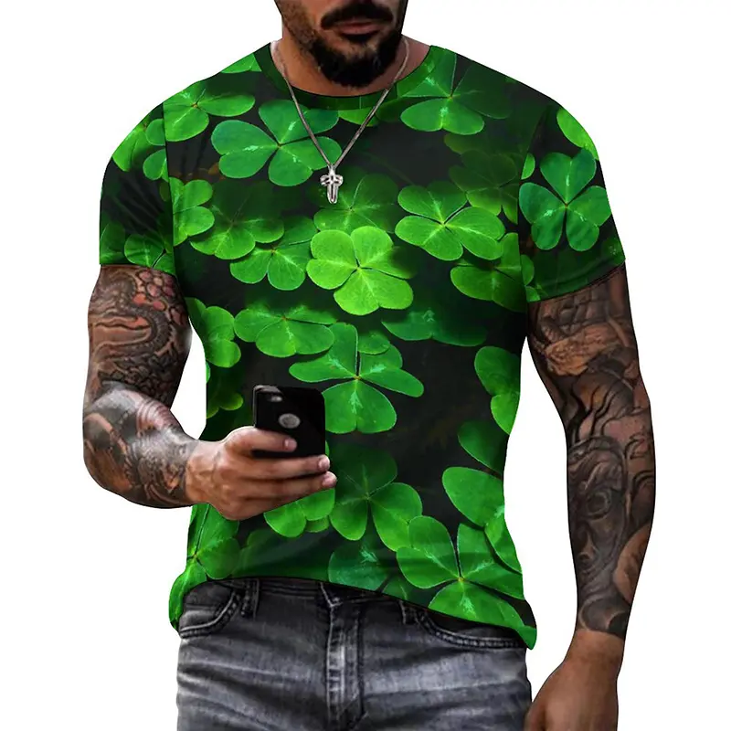 Lucky Grass Clovers 3D Graphic Tee Shirt Funny Pattern Designer  Tshirt Men Summer Fashion Casual Round Neck Short Sleeves Tee