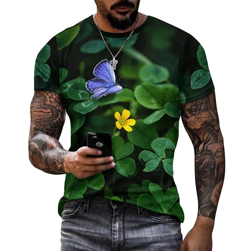 Lucky Grass Clovers 3D Graphic Tee Shirt Funny Pattern Designer  Tshirt Men Summer Fashion Casual Round Neck Short Sleeves Tee
