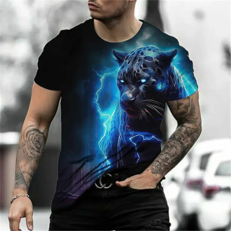Novelty Fashion Lightning Leopard 3D Print T Shirt For Men Street Hip Hop Tees Casual Women Short Sleeve Tops Kids Loose T-shirt