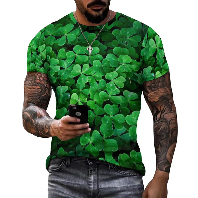 Lucky Grass Clovers 3D Graphic Tee Shirt Funny Pattern Designer  Tshirt Men Summer Fashion Casual Round Neck Short Sleeves Tee