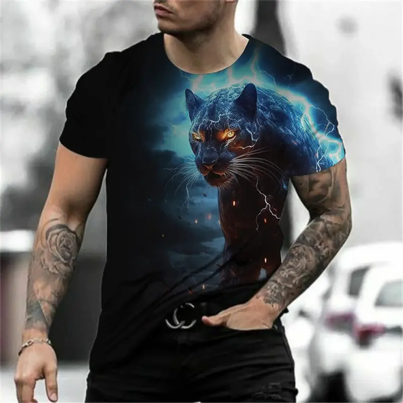 Novelty Fashion Lightning Leopard 3D Print T Shirt For Men Street Hip Hop Tees Casual Women Short Sleeve Tops Kids Loose T-shirt