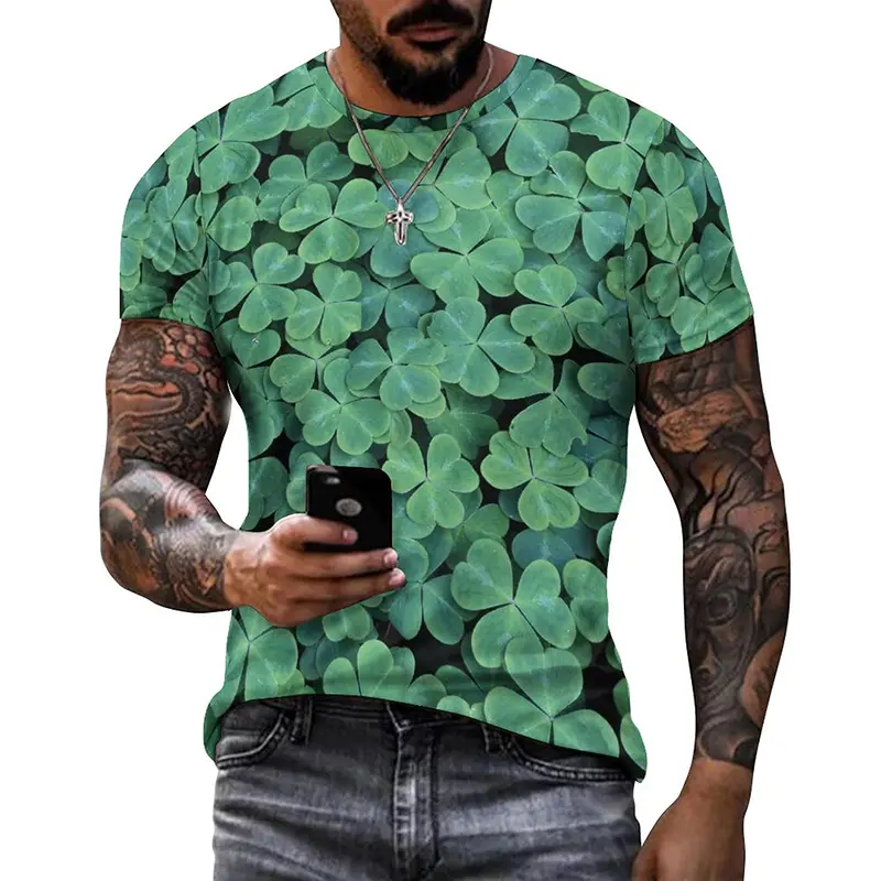 Lucky Grass Clovers 3D Graphic Tee Shirt Funny Pattern Designer  Tshirt Men Summer Fashion Casual Round Neck Short Sleeves Tee