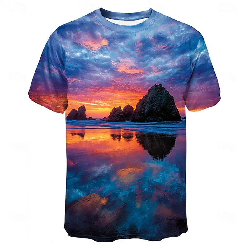New Trend Casual Beach Scenery Graphic T Shirts For Men Summer Nature Landscape 3D Printed O-neck Short Sleeve Kids Tees Tops