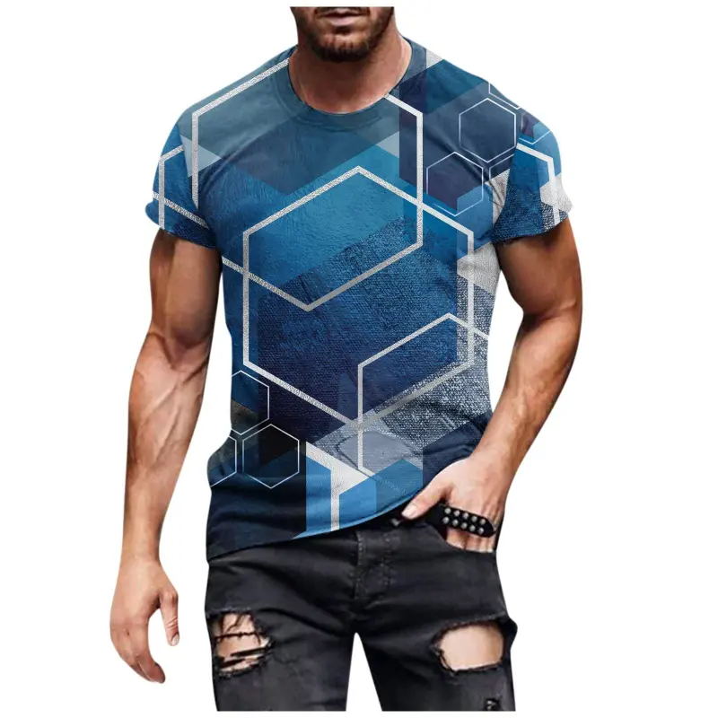 3D Geometry Print Pattern T Shirt Men Fashion Hip Hop T-shirt Harajuku Y2k Street Men's Summer Leisure Sports Top Short Sleeve