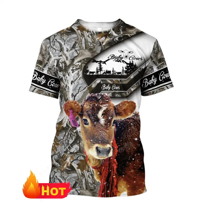 Fashion New Farm Animal Cow 3d Printed T Shirt Men's Summer Casual Short Sleeve Tops Cow Lover Oversized Crew Neck Mens Tee Tops