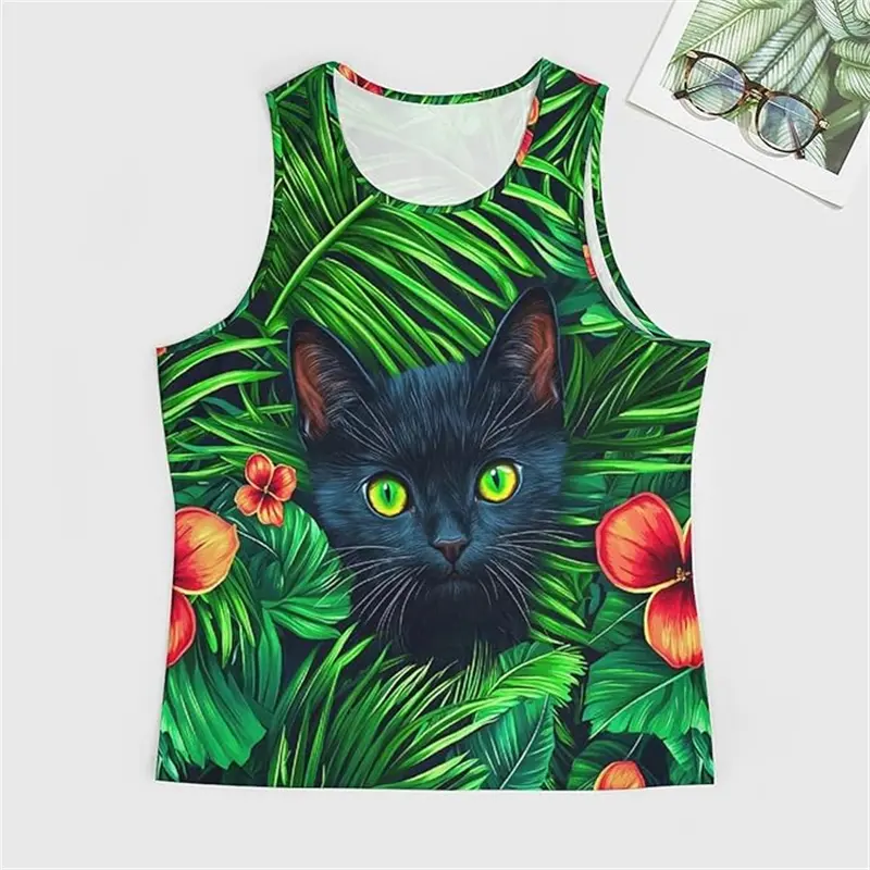 Harajuku Cat Graphic 3D Print Tank Tops Summer Men O-Neck Casual Vest Y2k Sleeveless T Shirt Men Sport Quick Drying Clothing