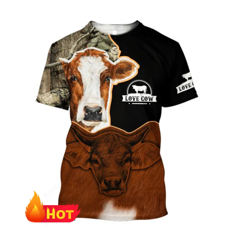 Fashion New Farm Animal Cow 3d Printed T Shirt Men's Summer Casual Short Sleeve Tops Cow Lover Oversized Crew Neck Mens Tee Tops