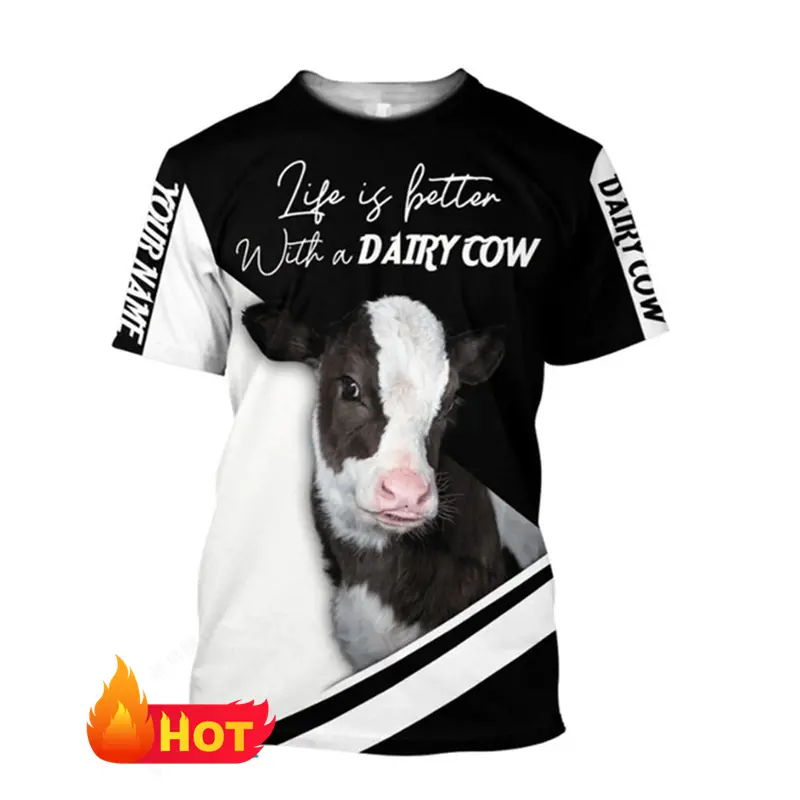 Fashion New Farm Animal Cow 3d Printed T Shirt Men's Summer Casual Short Sleeve Tops Cow Lover Oversized Crew Neck Mens Tee Tops