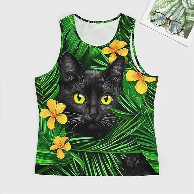 Harajuku Cat Graphic 3D Print Tank Tops Summer Men O-Neck Casual Vest Y2k Sleeveless T Shirt Men Sport Quick Drying Clothing
