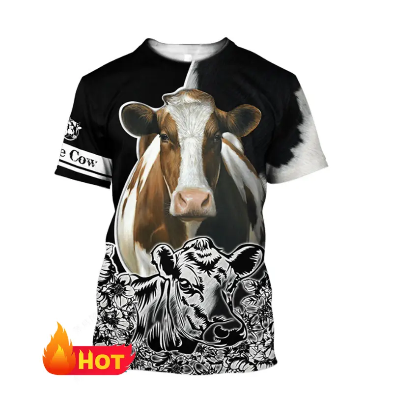 Fashion New Farm Animal Cow 3d Printed T Shirt Men's Summer Casual Short Sleeve Tops Cow Lover Oversized Crew Neck Mens Tee Tops