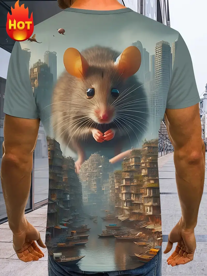 Funny Cartoon Mouse Pattern T Shirt For Men Cute Animal 3D Printed Short Sleeve Tops Summer Casual Round Neck Loose Tee Shirts