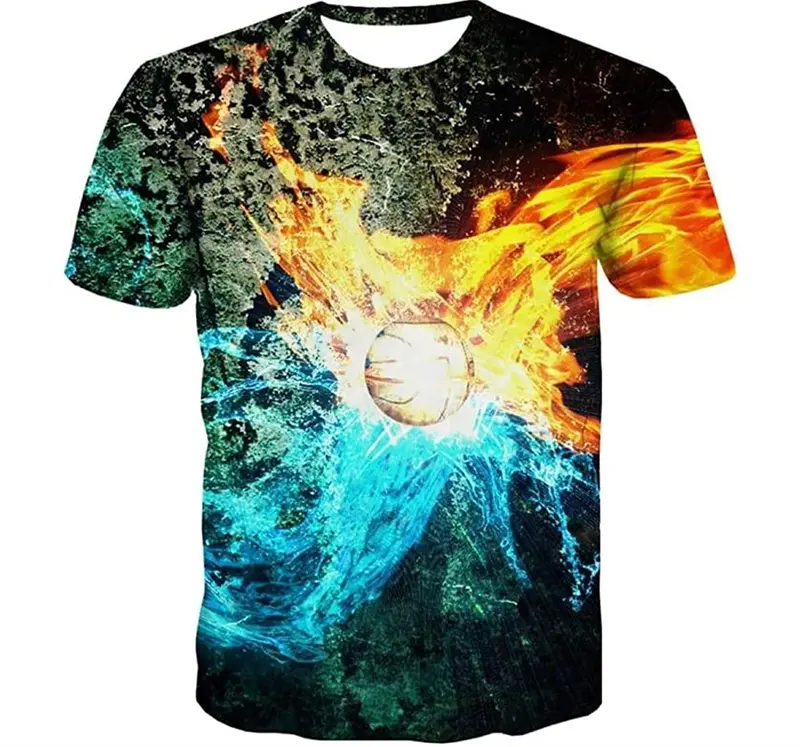 Trendy Flame Graphic 3D Printed Men T Shirt Summer Casual Harajaku Hip Pop Short Sleeve Oversized Top Casual Unisex Kids T-shirt