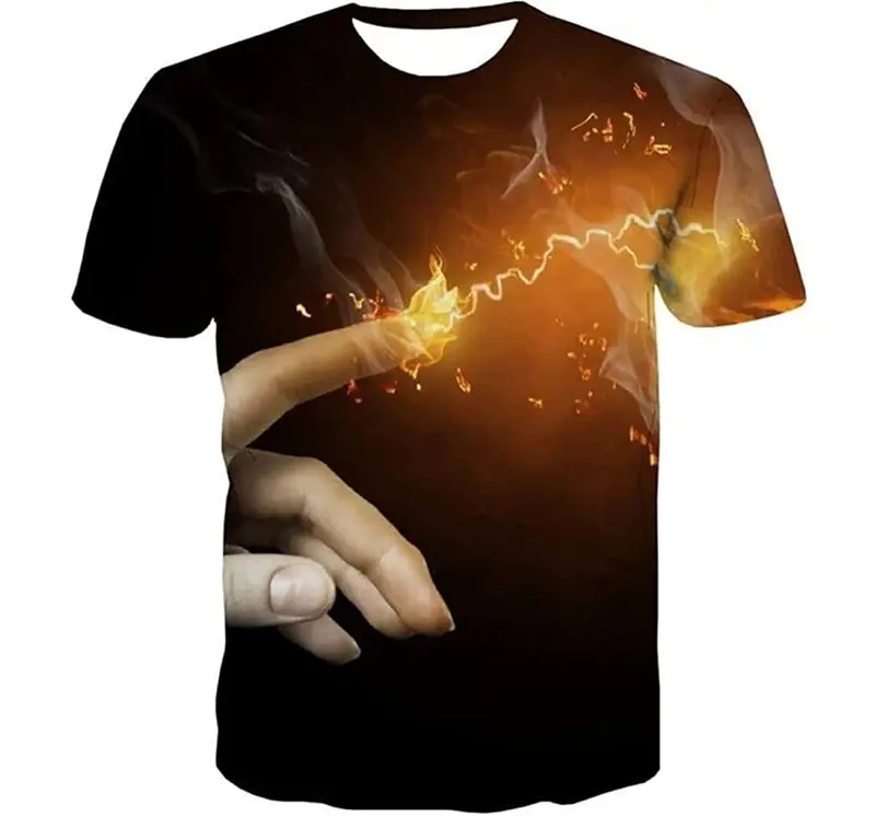 Trendy Flame Graphic 3D Printed Men T Shirt Summer Casual Harajaku Hip Pop Short Sleeve Oversized Top Casual Unisex Kids T-shirt