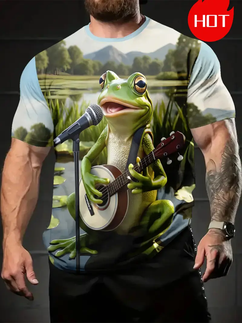 Funny Frog Graphic T-shirt For Men Clothing 3D Printed Summer Casual Sport Street Short Sleeved T-shirt Harajuku Y2k Kids Tees