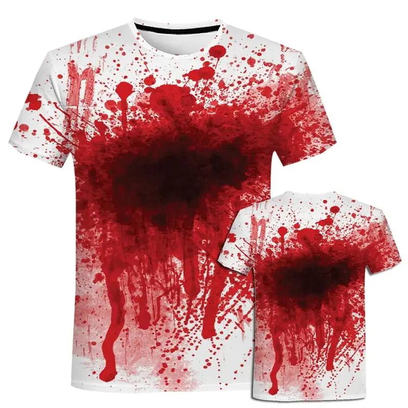 Y2K Fun T-shirt Bloody Horror Pattern 3D Printed Mens Womens T-shirt Casual Fashion Round Neck Short Sleeve T Shirt Tees Tops