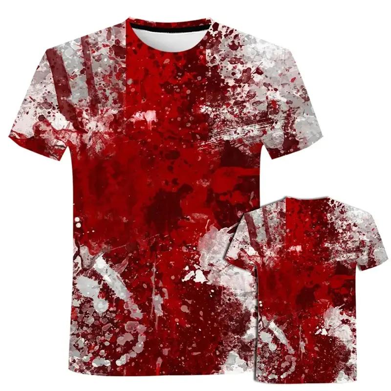 Y2K Fun T-shirt Bloody Horror Pattern 3D Printed Mens Womens T-shirt Casual Fashion Round Neck Short Sleeve T Shirt Tees Tops