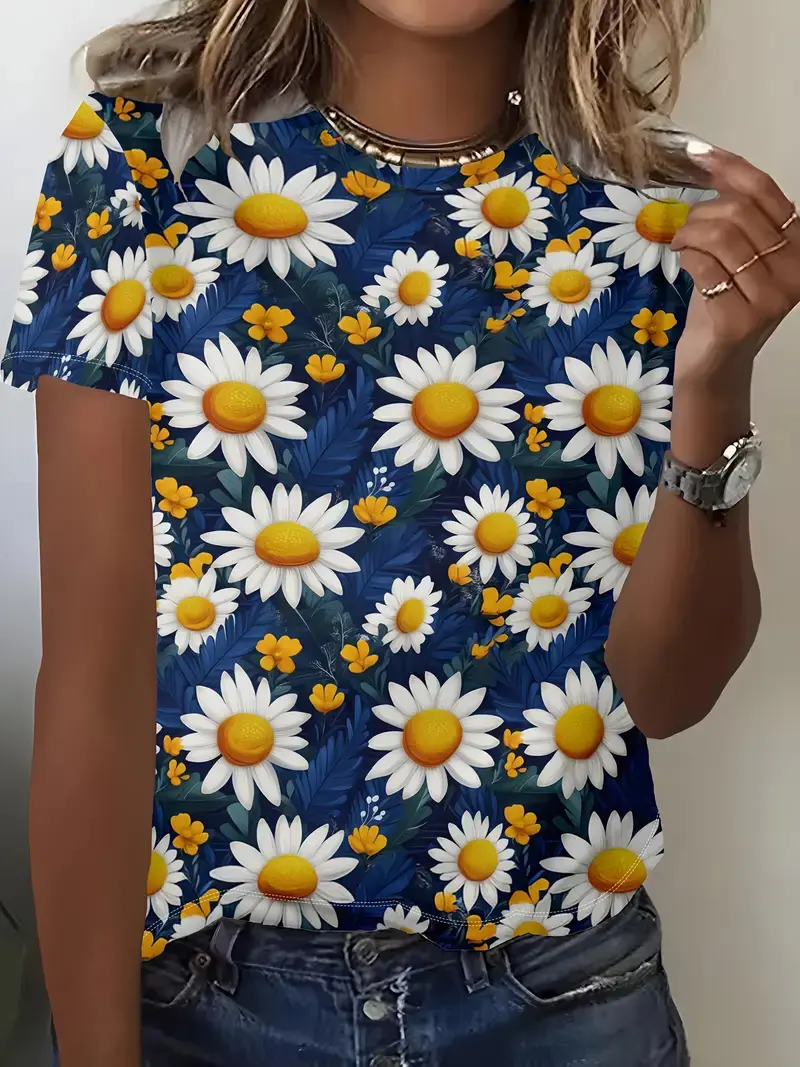 New Summer Women T Shirts Casual Daisy Graphic 3D Printed Women T Shirt Loose Short Sleeve O-Neck Tees Shirts Girls Ladies Top