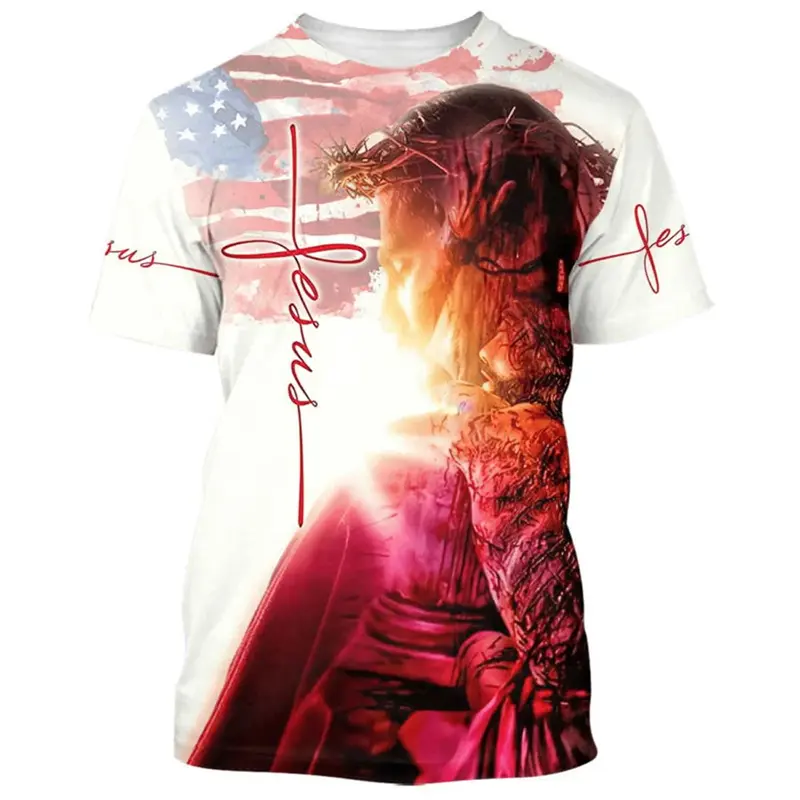 Summer Men's T-Shirt 3D Print God Christ Jesus Cross Grphic T Shirts New Arrival Casual Short Sleeve Unisex Oversized Retro Tees