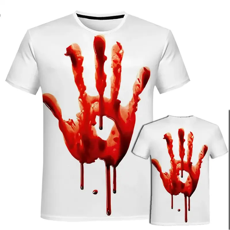 Y2K Fun T-shirt Bloody Horror Pattern 3D Printed Mens Womens T-shirt Casual Fashion Round Neck Short Sleeve T Shirt Tees Tops