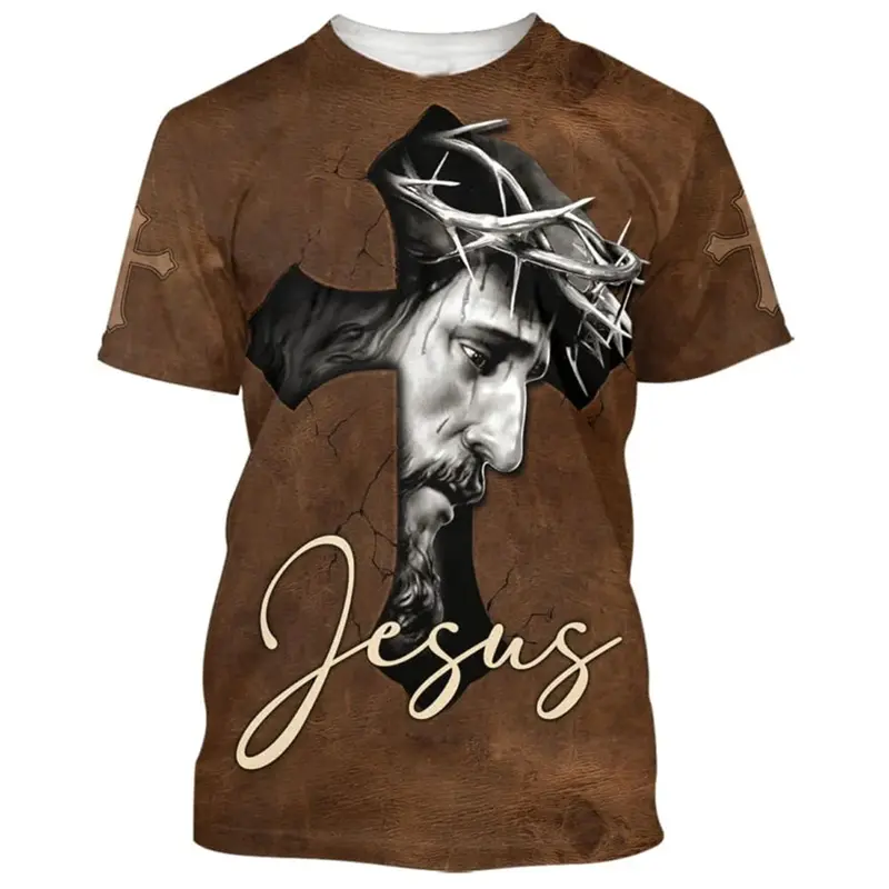 Summer Men's T-Shirt 3D Print God Christ Jesus Cross Grphic T Shirts New Arrival Casual Short Sleeve Unisex Oversized Retro Tees