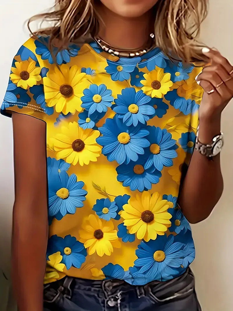 New Summer Women T Shirts Casual Daisy Graphic 3D Printed Women T Shirt Loose Short Sleeve O-Neck Tees Shirts Girls Ladies Top