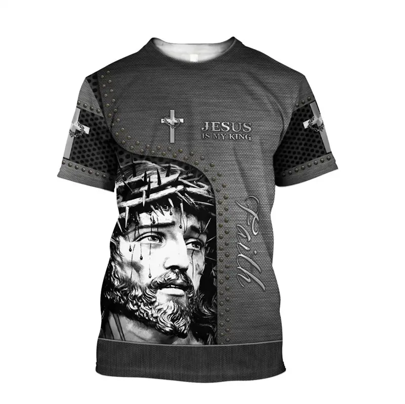Summer Men's T-Shirt 3D Print God Christ Jesus Cross Grphic T Shirts New Arrival Casual Short Sleeve Unisex Oversized Retro Tees