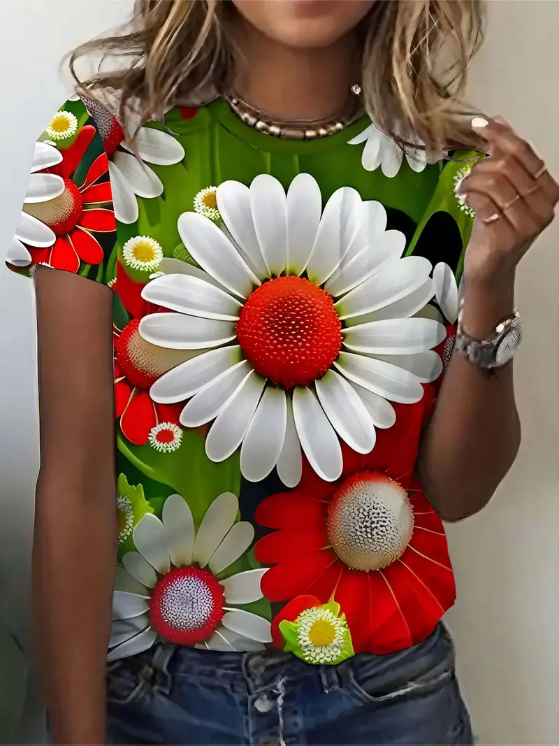 New Summer Women T Shirts Casual Daisy Graphic 3D Printed Women T Shirt Loose Short Sleeve O-Neck Tees Shirts Girls Ladies Top