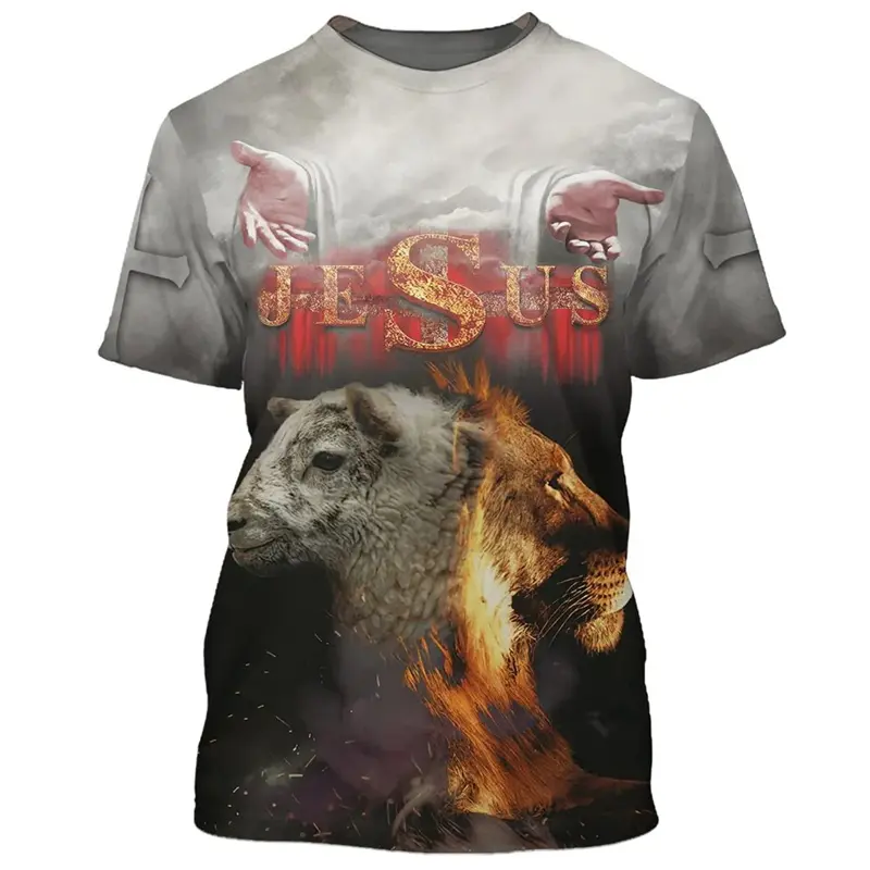 Summer Men's T-Shirt 3D Print God Christ Jesus Cross Grphic T Shirts New Arrival Casual Short Sleeve Unisex Oversized Retro Tees