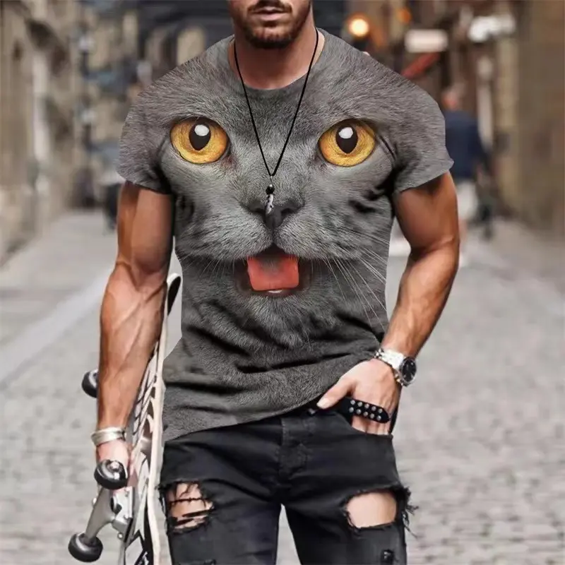 Cat 3D Printed Men's T-shirt Cute Animal Print Loose Short-sleeved Tee Tops Kids Women Fashion Simple Harajuku T Shirt Clothing