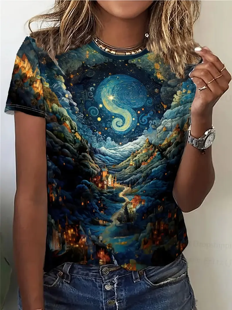 Women T Shirt Scenery Forest 3d Print T-shirt Women Fashion Casual Oversized Short Sleeve Tops Tees Female Clothing New Summer