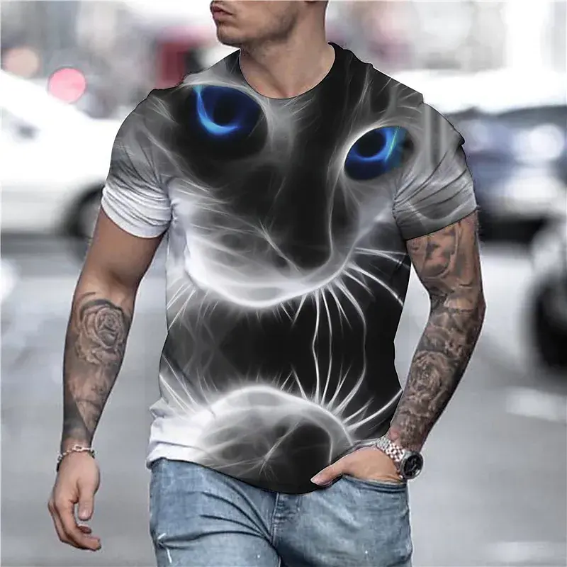 Cat 3D Printed Men's T-shirt Cute Animal Print Loose Short-sleeved Tee Tops Kids Women Fashion Simple Harajuku T Shirt Clothing