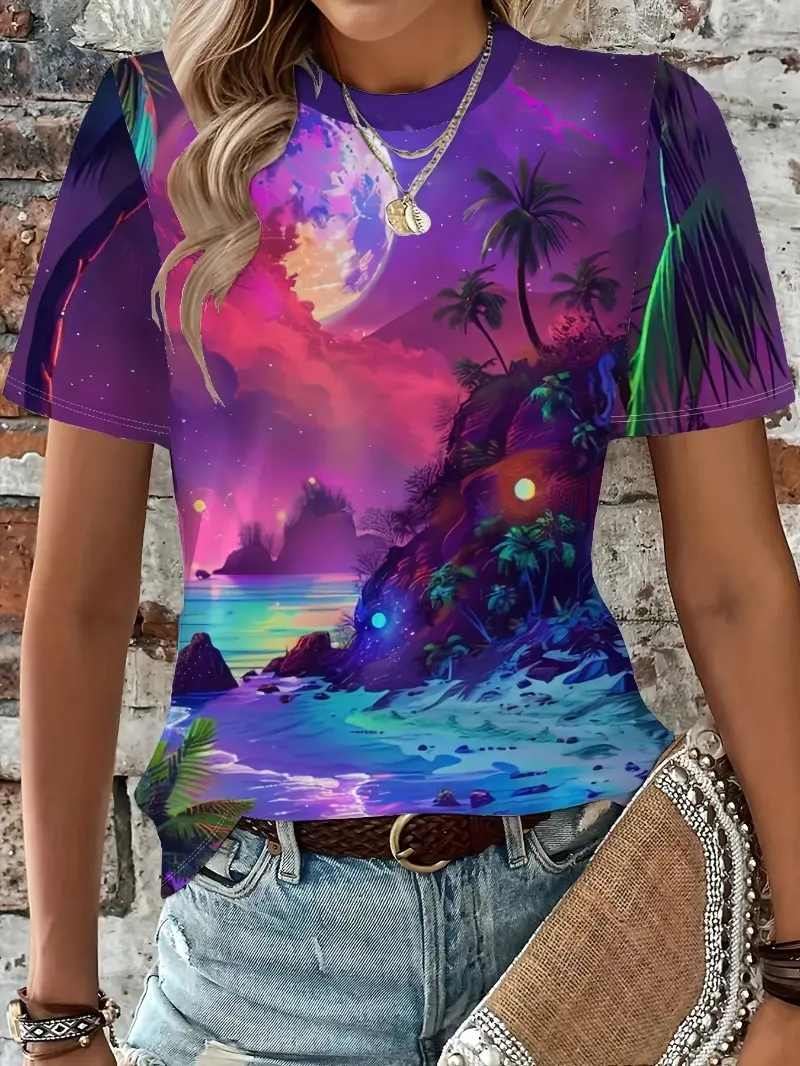 Women T Shirt Scenery Forest 3d Print T-shirt Women Fashion Casual Oversized Short Sleeve Tops Tees Female Clothing New Summer