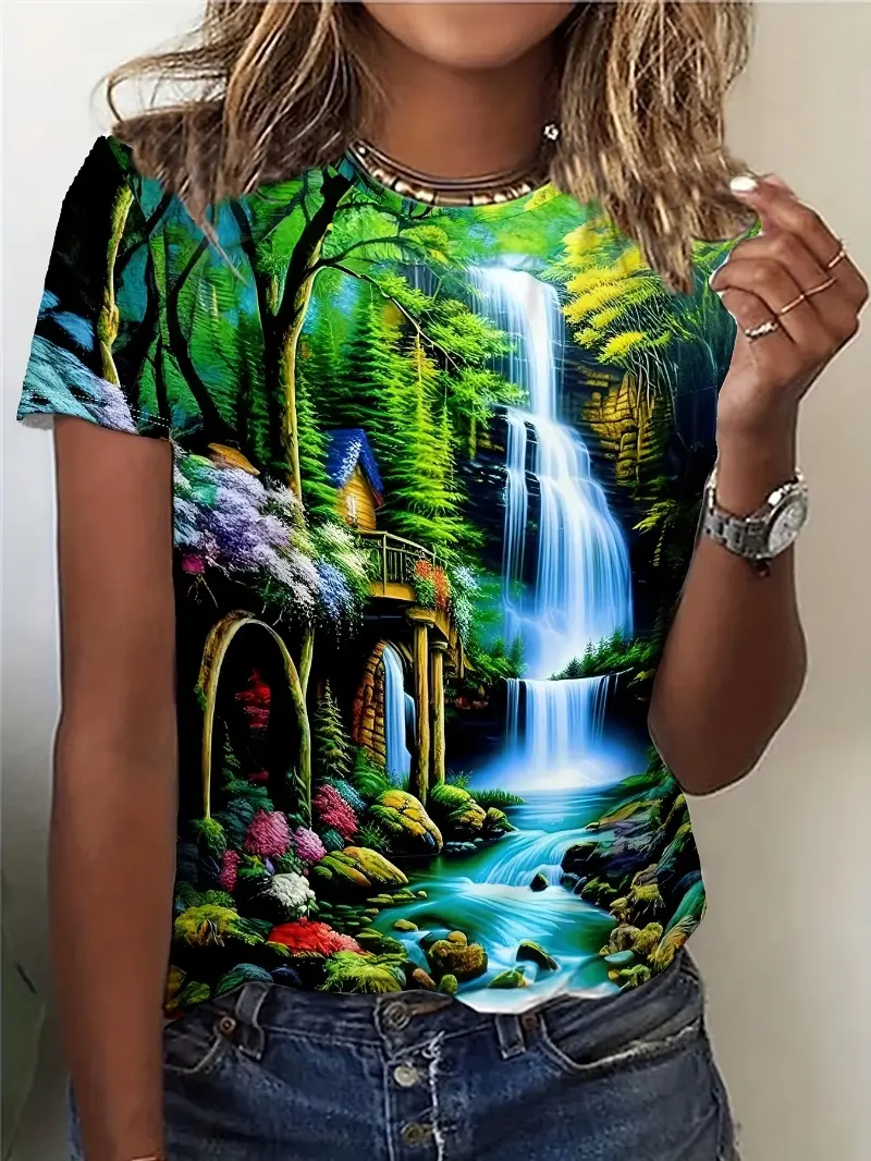 Women T Shirt Scenery Forest 3d Print T-shirt Women Fashion Casual Oversized Short Sleeve Tops Tees Female Clothing New Summer
