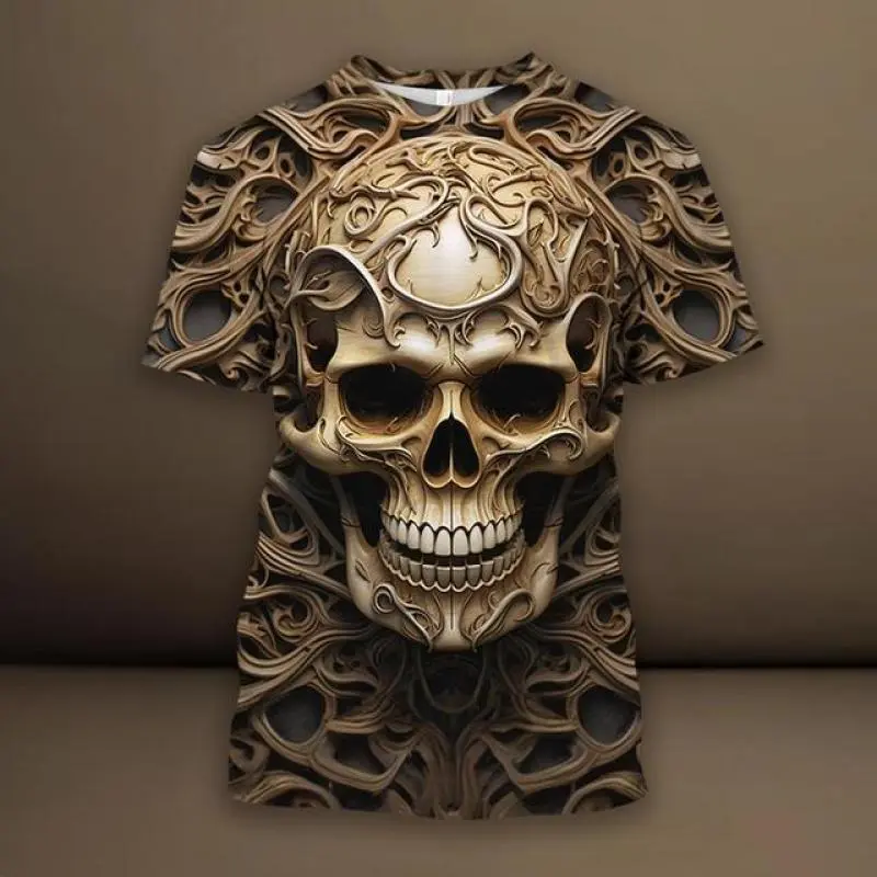Horror Skull Graphic 3D All Printed T Shirt For Men Clothes Fashion Pop T-Shirt Casual Streetwear Oversized Men Clothing Y2k Top