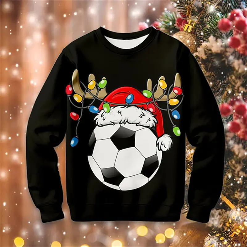 Christmas Hoodie For Men Boys 3D Football Pattern  Sweatshirt For Men Y2k Harajuku Casual Sweater Pullover Oversize Unisex Tops