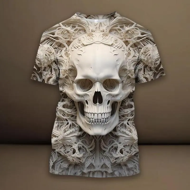 Horror Skull Graphic 3D All Printed T Shirt For Men Clothes Fashion Pop T-Shirt Casual Streetwear Oversized Men Clothing Y2k Top